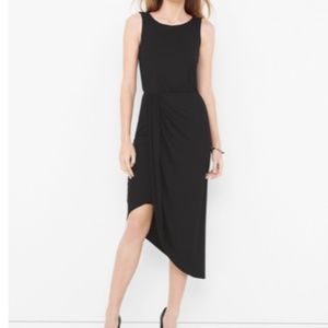 White House Black Market Asymmetrical Black Drape Knit Midi Dress XXS